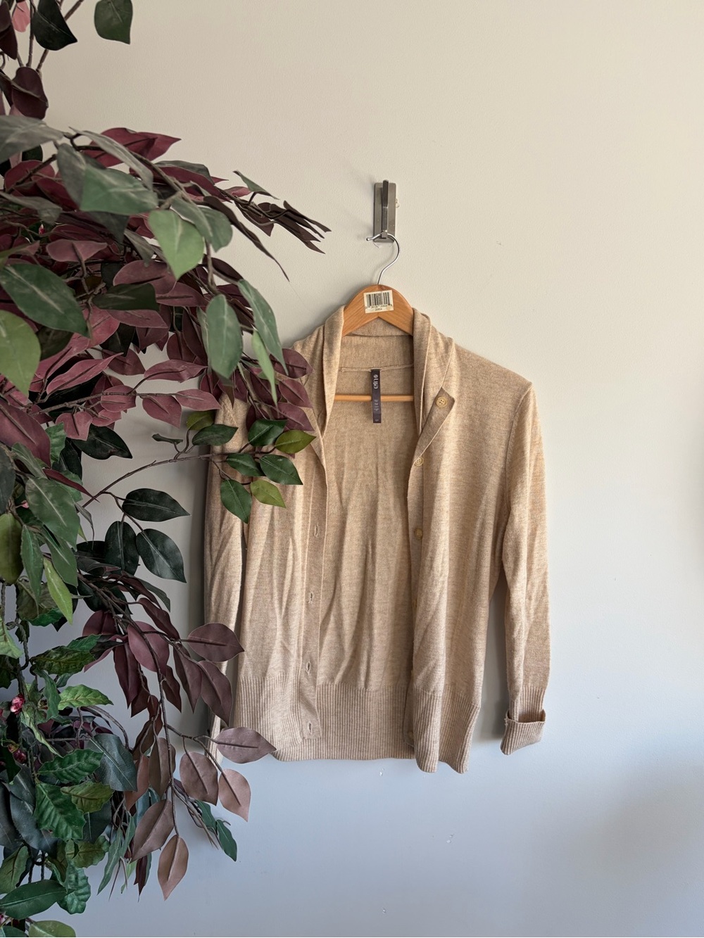 Lija Light Tan Button-Front merino wool Cardigan